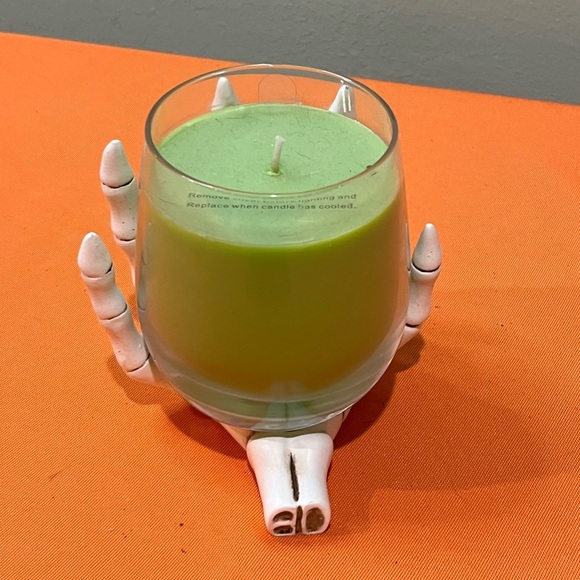 Green Candle in Skeleton Hand Holder - Picture 2 of 13